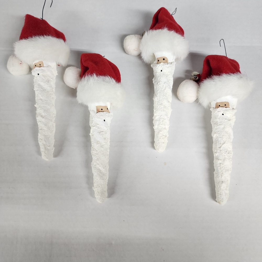 Set Of 4 Santa Claus Icicle Christmas Ornaments Handmade Vintage